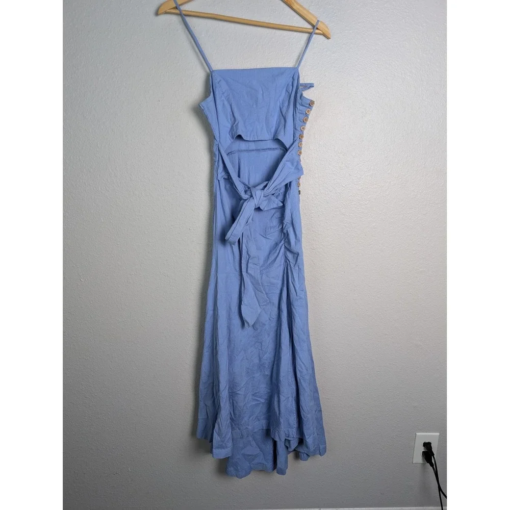 Free People Dress Womens S Blue Long Wrap Dress Strappy Square Neck Cotton - Picture 1 of 11